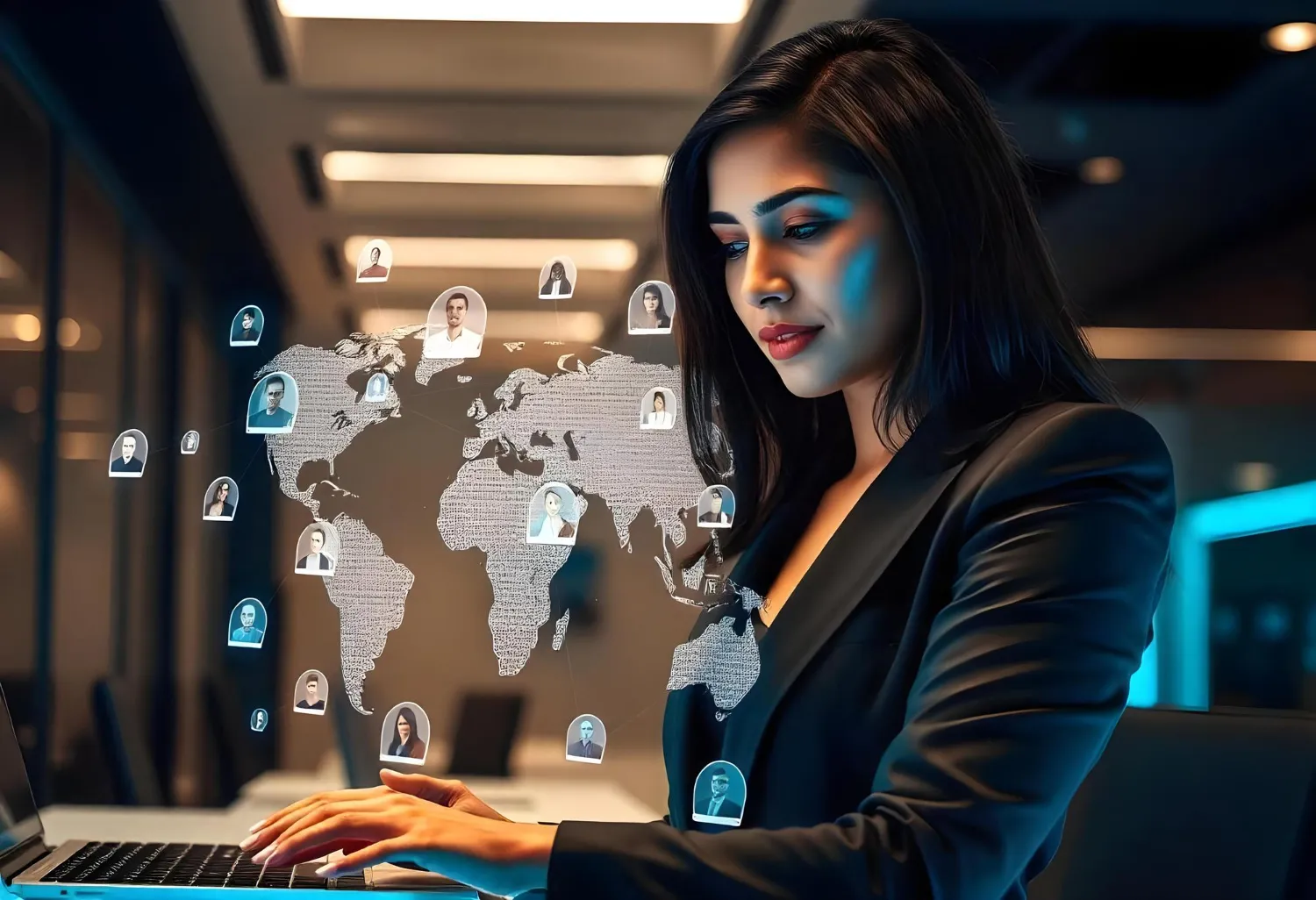 Data held under Indian jurisdiction, shown as a world map hologram over a laptop