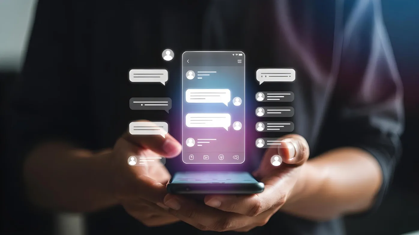 A phone showing a full chat history restored after switching devices