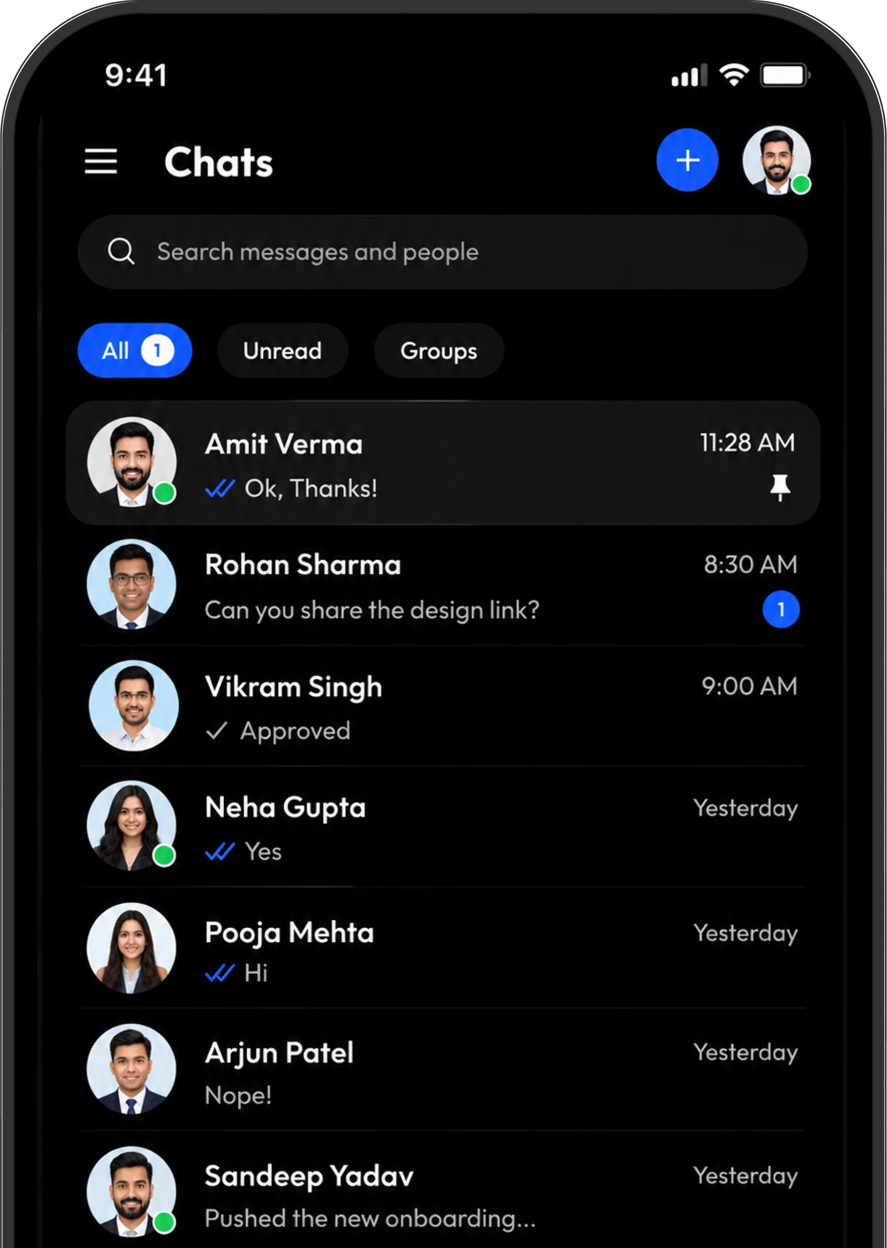 ChatVia mobile app on a phone with the full chat history restored after switching devices