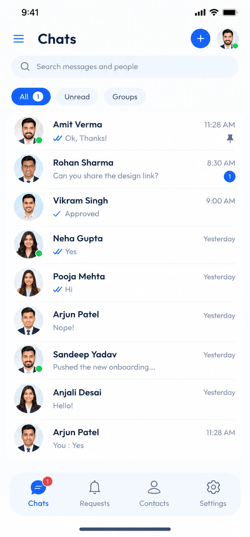 ChatVia mobile app on a phone with the full chat history restored after switching devices