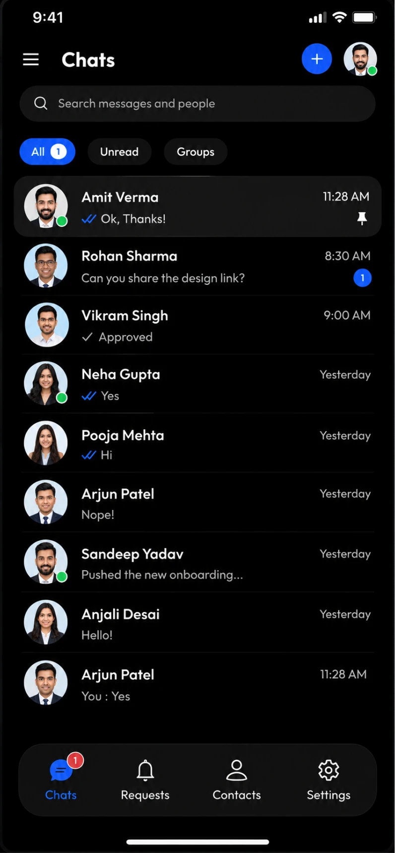 ChatVia mobile app on a phone with the full chat history restored after switching devices